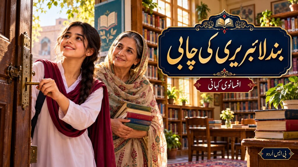 بند لائبریری کی چابی — اصل افسانے کا AI تصویری خاکہ