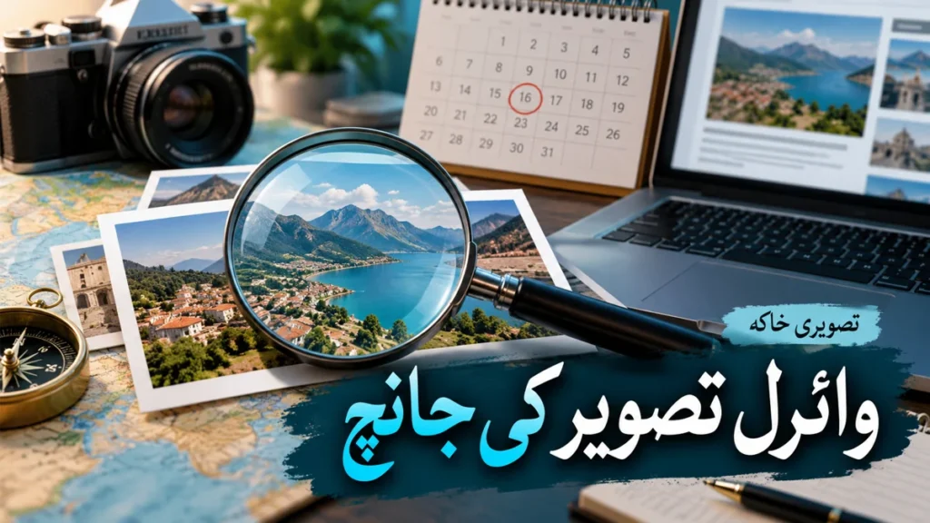 وائرل تصویر کی جانچ: شیئر کرنے سے پہلے یہ باتیں دیکھیں — علامتی AI تصویری خاکہ