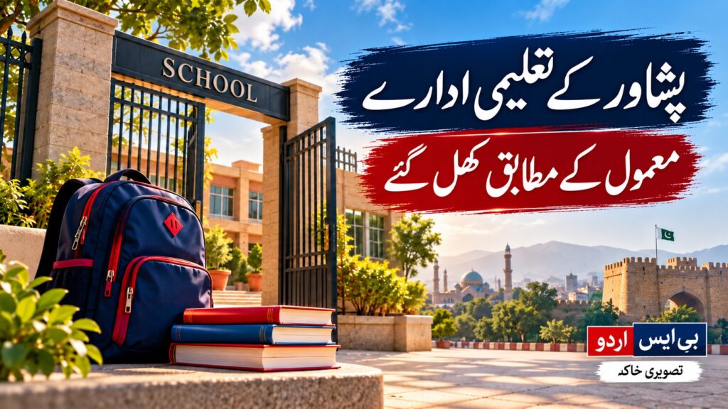 پشاور کے تعلیمی ادارے — موضوع سے متعلق بی ایس اردو کا AI نمائشی خاکہ، اصل واقعے کی تصویر نہیں