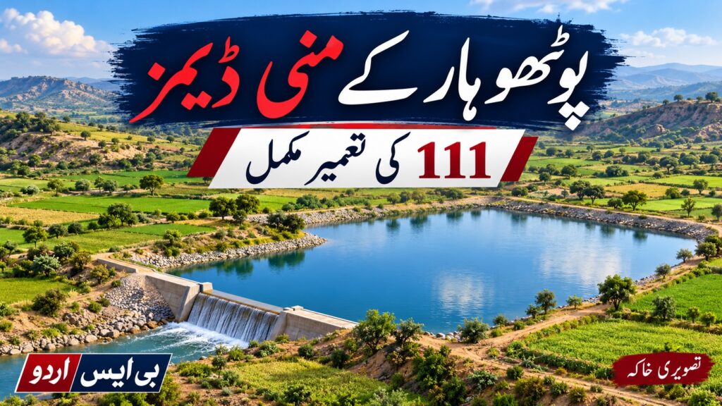 پوٹھوہار کے منی ڈیمز — موضوع سے متعلق بی ایس اردو کا AI نمائشی خاکہ، اصل واقعے کی تصویر نہیں