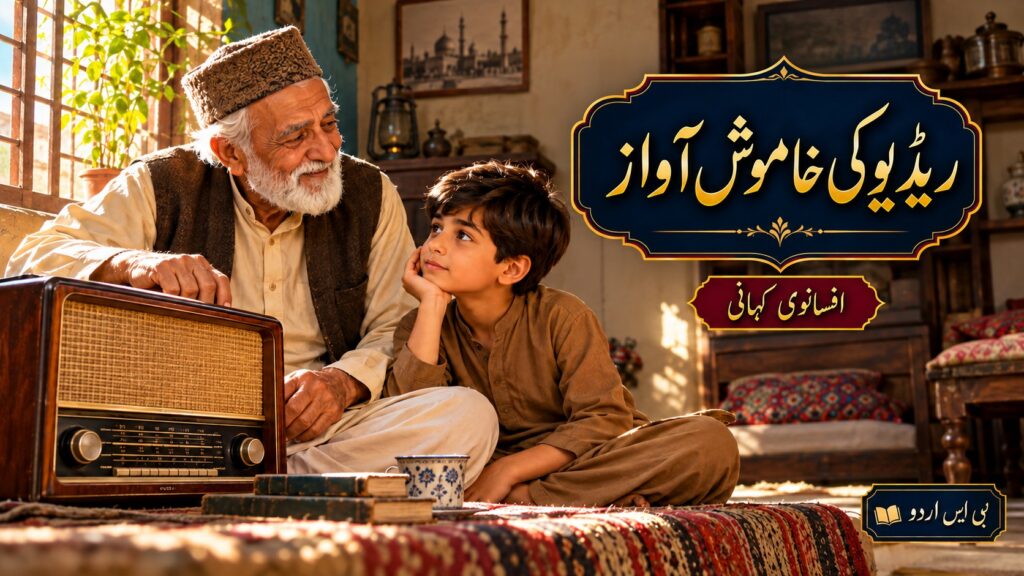 ریڈیو کی خاموش آواز — اصل افسانے کا AI تصویری خاکہ