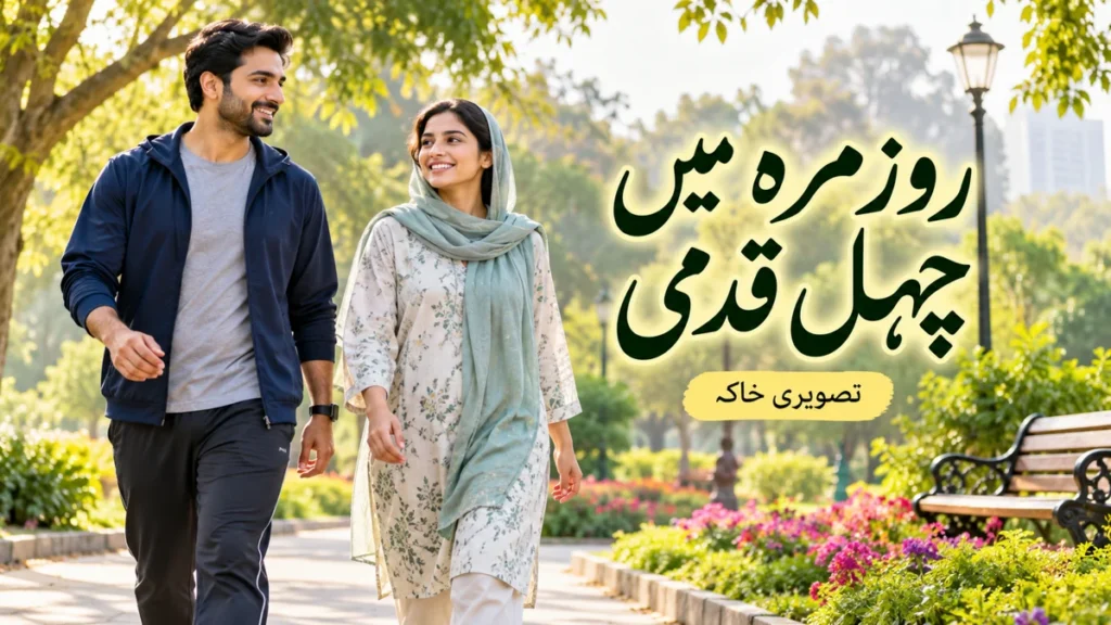 روزمرہ میں چہل قدمی: مصروف دن میں حرکت کی جگہ کیسے بنائیں؟ — علامتی AI تصویری خاکہ