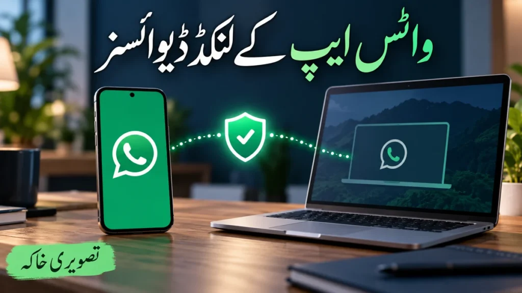 واٹس ایپ کے لنکڈ ڈیوائسز: نامعلوم رسائی کیسے چیک کریں؟ — علامتی AI تصویری خاکہ